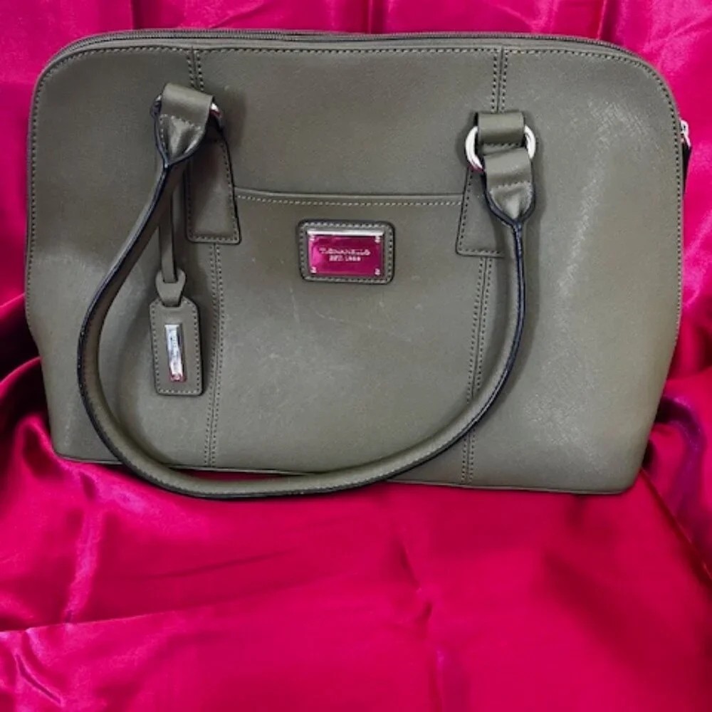 Tignanello green leather satchel Saffiano leather exterior‎ silver-tone hardware